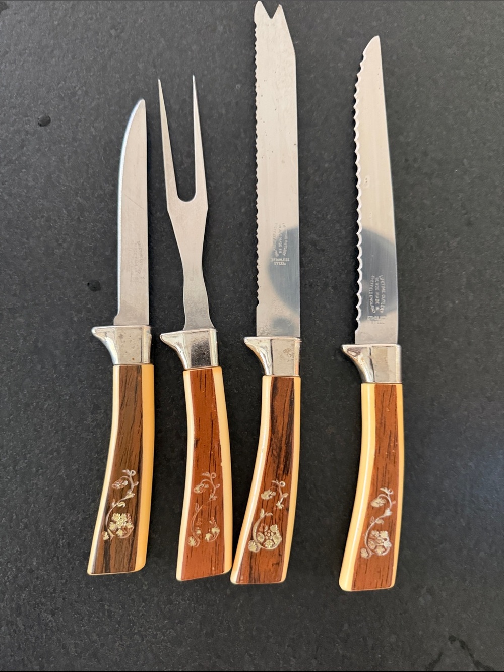 Vintage Thanksgiving Carving Set, Sheffield England, Fleur d’or floral design
